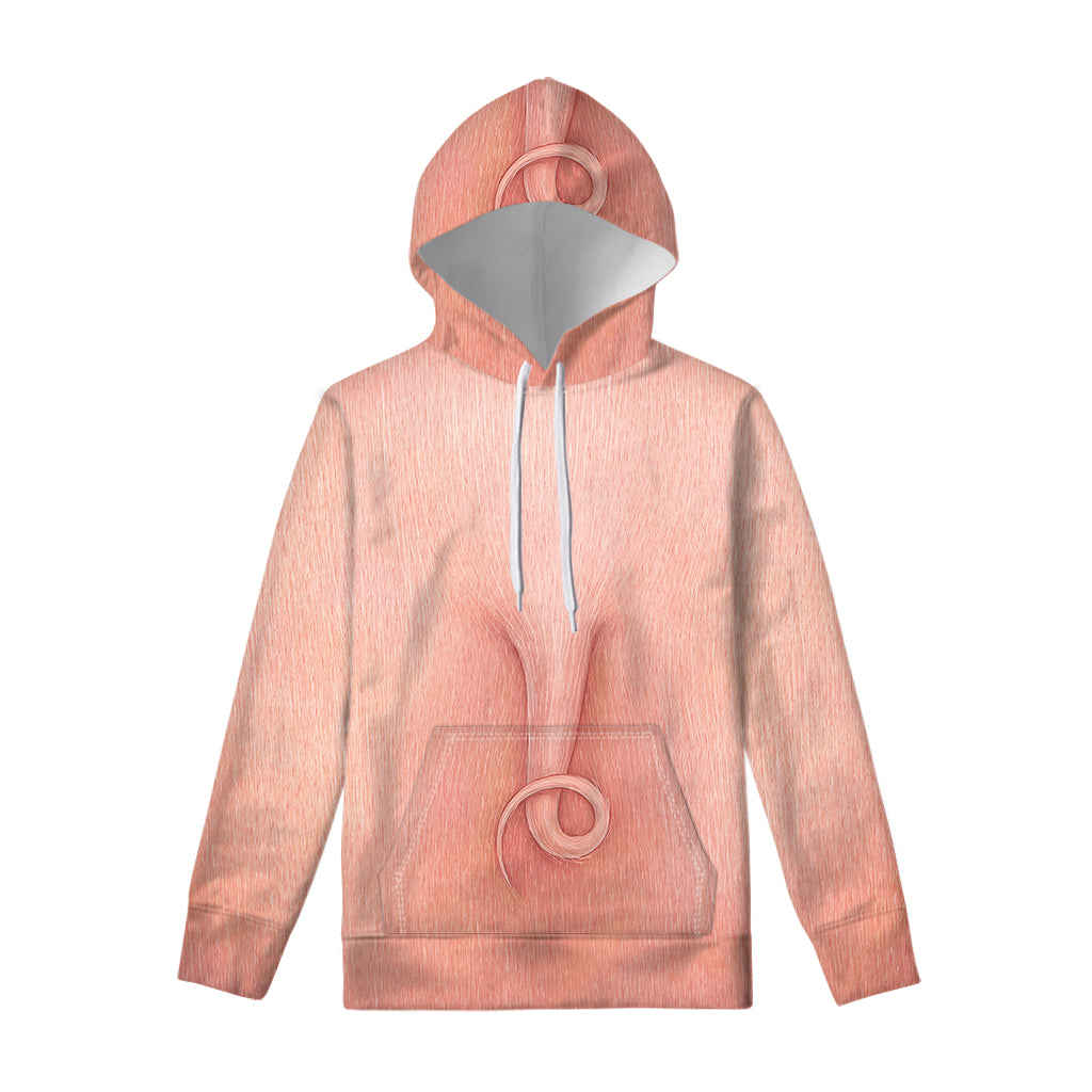 Pink Pig Tail Print Pullover Hoodie