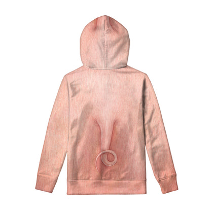 Pink Pig Tail Print Pullover Hoodie
