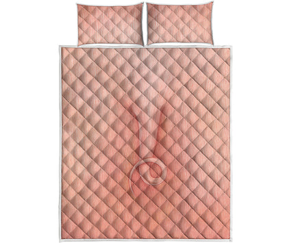 Pink Pig Tail Print Quilt Bed Set