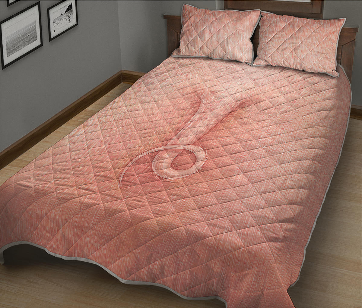 Pink Pig Tail Print Quilt Bed Set