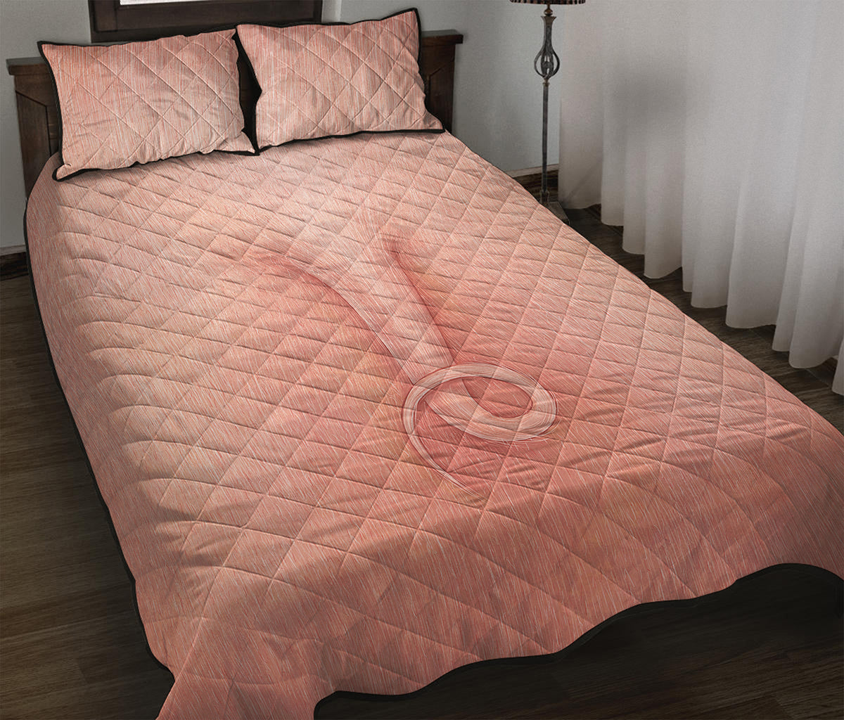 Pink Pig Tail Print Quilt Bed Set