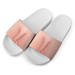 Pink Pig Tail Print White Slide Sandals