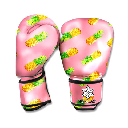 Pink Pineapple Pattern Print Boxing Gloves