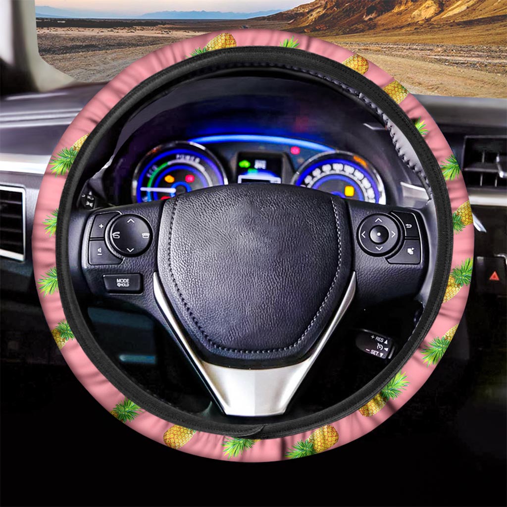 Pink Pineapple Pattern Print Car Steering Wheel Cover