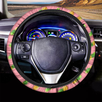 Pink Pineapple Pattern Print Car Steering Wheel Cover