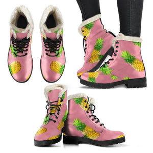 Pink Pineapple Pattern Print Comfy Boots GearFrost