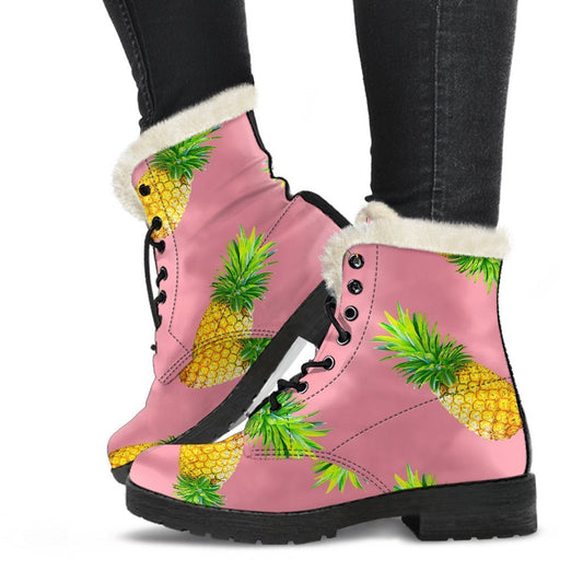Pink Pineapple Pattern Print Comfy Boots GearFrost
