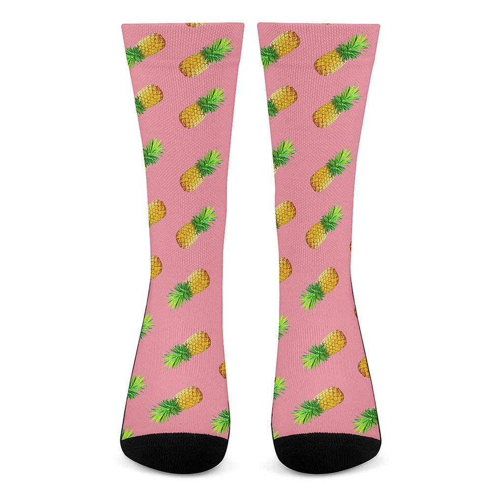 Pink Pineapple Pattern Print Crew Socks