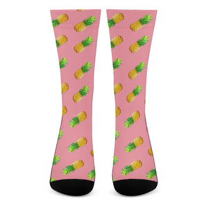 Pink Pineapple Pattern Print Crew Socks