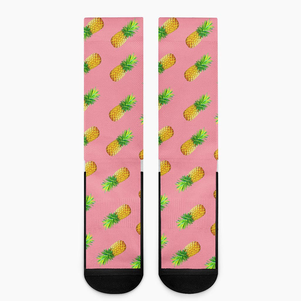 Pink Pineapple Pattern Print Crew Socks