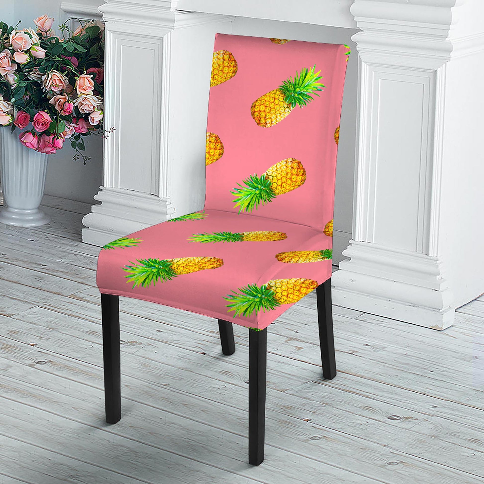 Pink Pineapple Pattern Print Dining Chair Slipcover