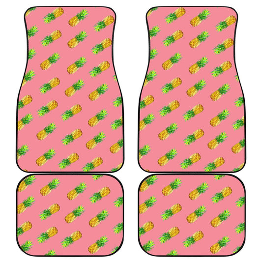 Pink Pineapple Pattern Print Front and Back Car Floor Mats
