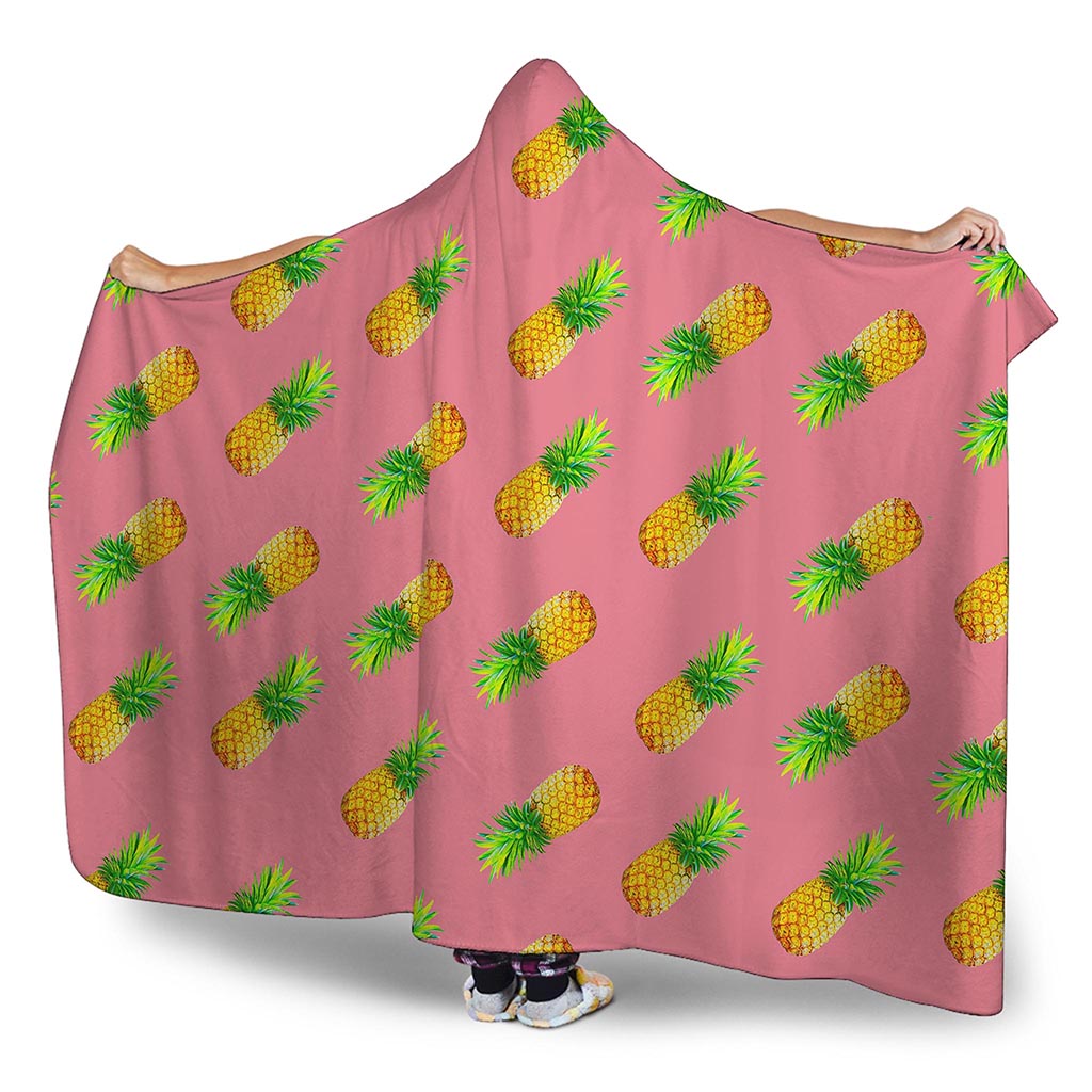 Pink Pineapple Pattern Print Hooded Blanket