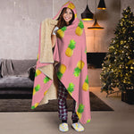 Pink Pineapple Pattern Print Hooded Blanket