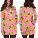 Pink Pineapple Pattern Print Hoodie Dress GearFrost