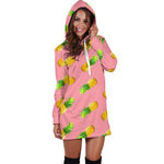 Pink Pineapple Pattern Print Hoodie Dress GearFrost