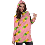 Pink Pineapple Pattern Print Hoodie Dress GearFrost
