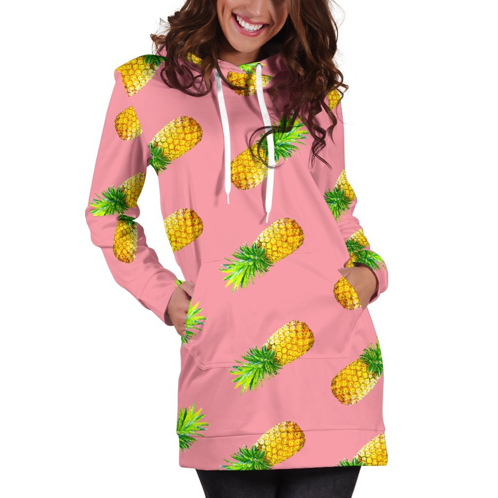 Pink Pineapple Pattern Print Hoodie Dress GearFrost