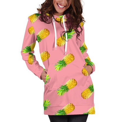 Pink Pineapple Pattern Print Hoodie Dress GearFrost
