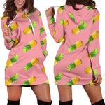 Pink Pineapple Pattern Print Hoodie Dress GearFrost
