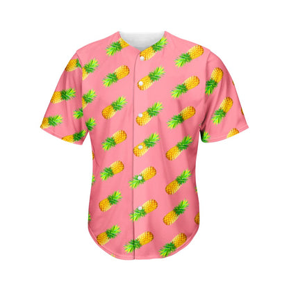 Pink Pineapple Pattern Print Men's Baseball Jersey