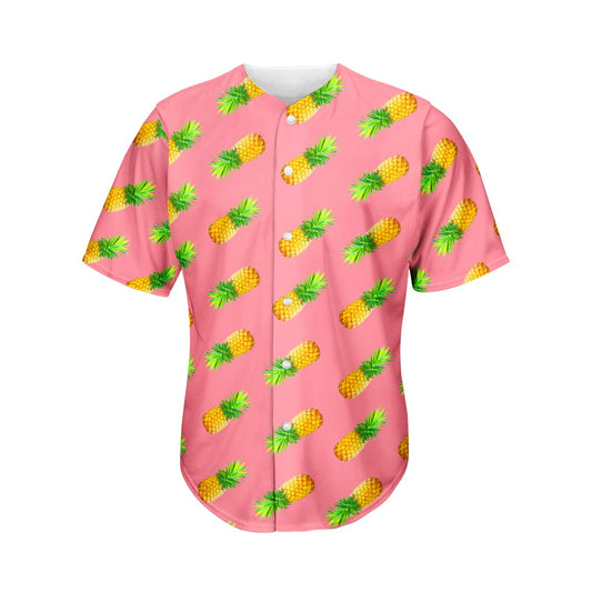 Pink Pineapple Pattern Print Men's Baseball Jersey