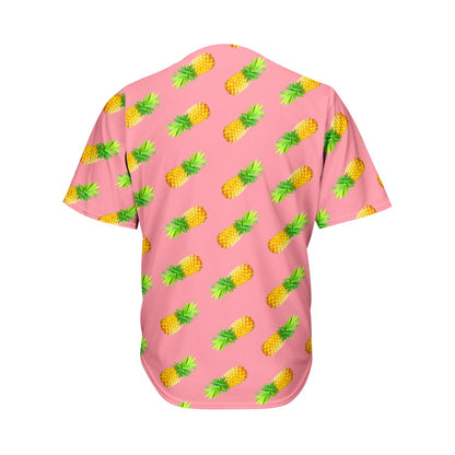 Pink Pineapple Pattern Print Men's Baseball Jersey