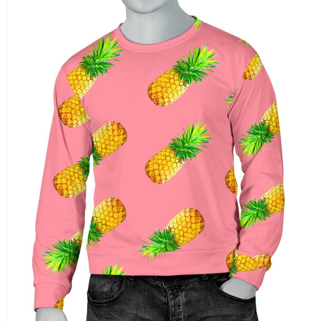 Pink Pineapple Pattern Print Men's Crewneck Sweatshirt GearFrost