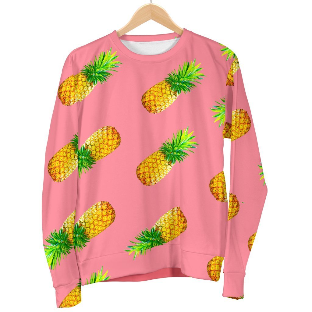 Pink Pineapple Pattern Print Men's Crewneck Sweatshirt GearFrost