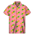 Pink Pineapple Pattern Print Men's Short Sleeve Shirt
