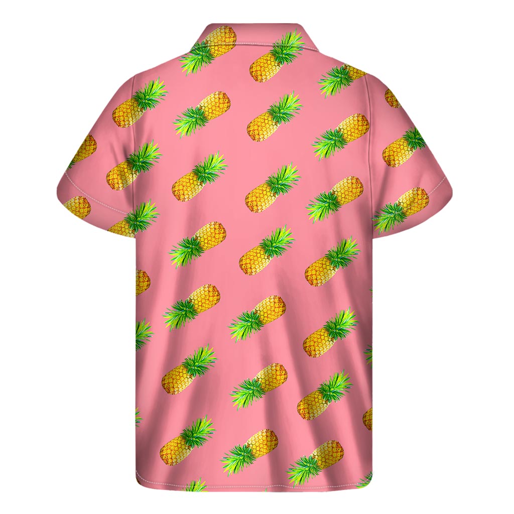 Pink Pineapple Pattern Print Men's Short Sleeve Shirt