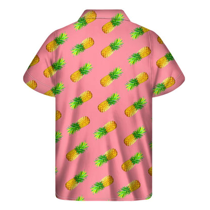 Pink Pineapple Pattern Print Men's Short Sleeve Shirt
