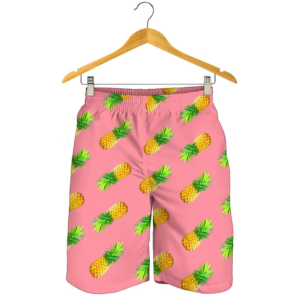 Pink Pineapple Pattern Print Men's Shorts