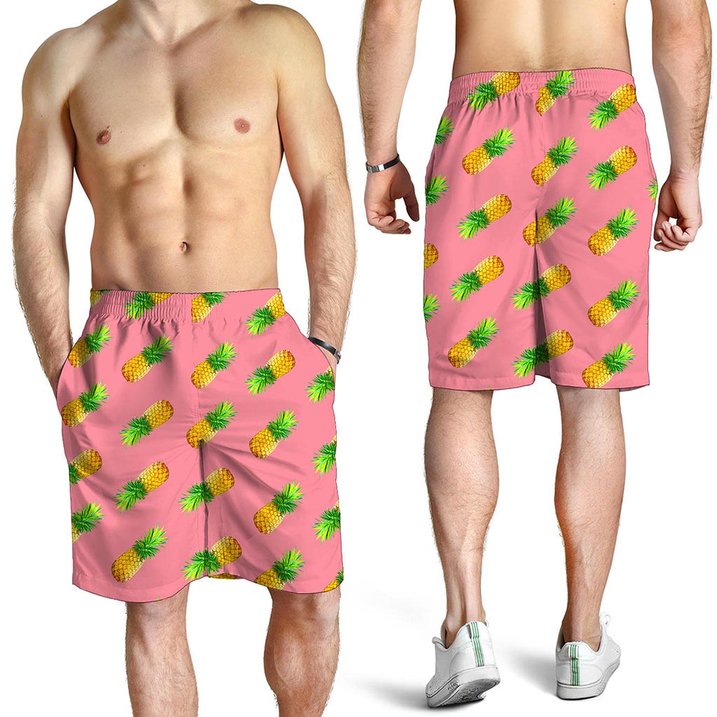 Pink Pineapple Pattern Print Men's Shorts