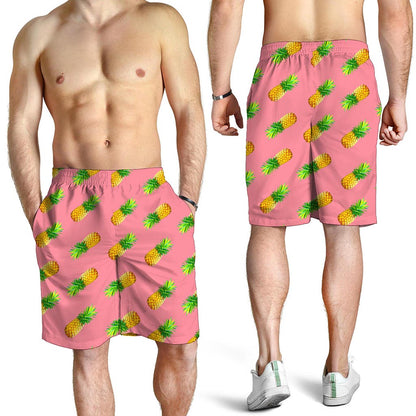 Pink Pineapple Pattern Print Men's Shorts