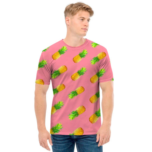 Pink Pineapple Pattern Print Men's T-Shirt