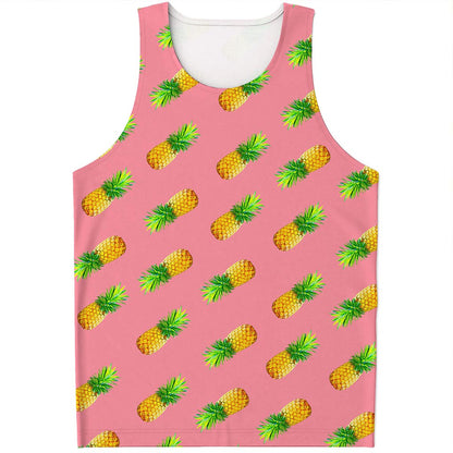Pink Pineapple Pattern Print Men's Tank Top