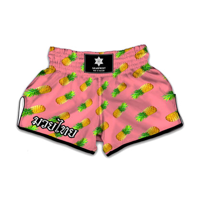 Pink Pineapple Pattern Print Muay Thai Boxing Shorts