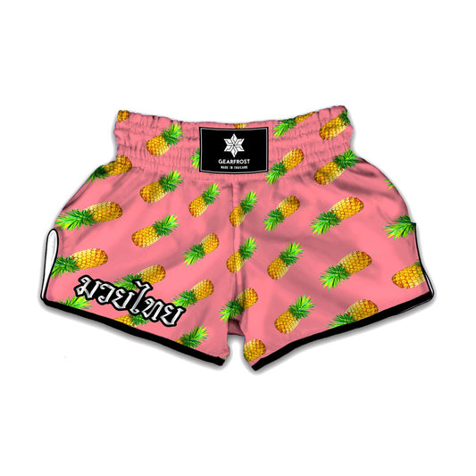 Pink Pineapple Pattern Print Muay Thai Boxing Shorts