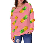 Pink Pineapple Pattern Print Off Shoulder Sweatshirt GearFrost
