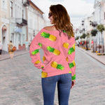 Pink Pineapple Pattern Print Off Shoulder Sweatshirt GearFrost