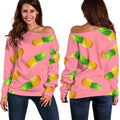Pink Pineapple Pattern Print Off The Shoulder Sweatshirt