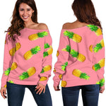 Pink Pineapple Pattern Print Off Shoulder Sweatshirt GearFrost