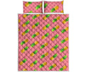 Pink Pineapple Pattern Print Quilt Bed Set