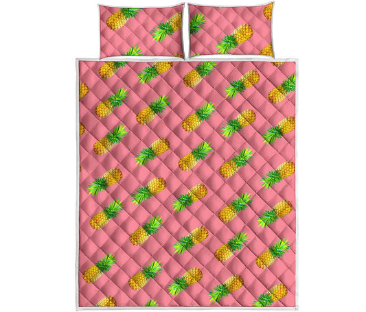 Pink Pineapple Pattern Print Quilt Bed Set