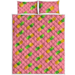 Pink Pineapple Pattern Print Quilt Bed Set