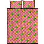 Pink Pineapple Pattern Print Quilt Bed Set