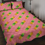 Pink Pineapple Pattern Print Quilt Bed Set