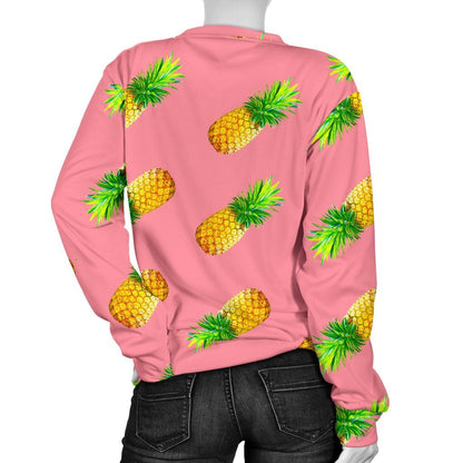 Pink Pineapple Pattern Print Women's Crewneck Sweatshirt GearFrost
