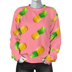 Pink Pineapple Pattern Print Women's Crewneck Sweatshirt GearFrost
